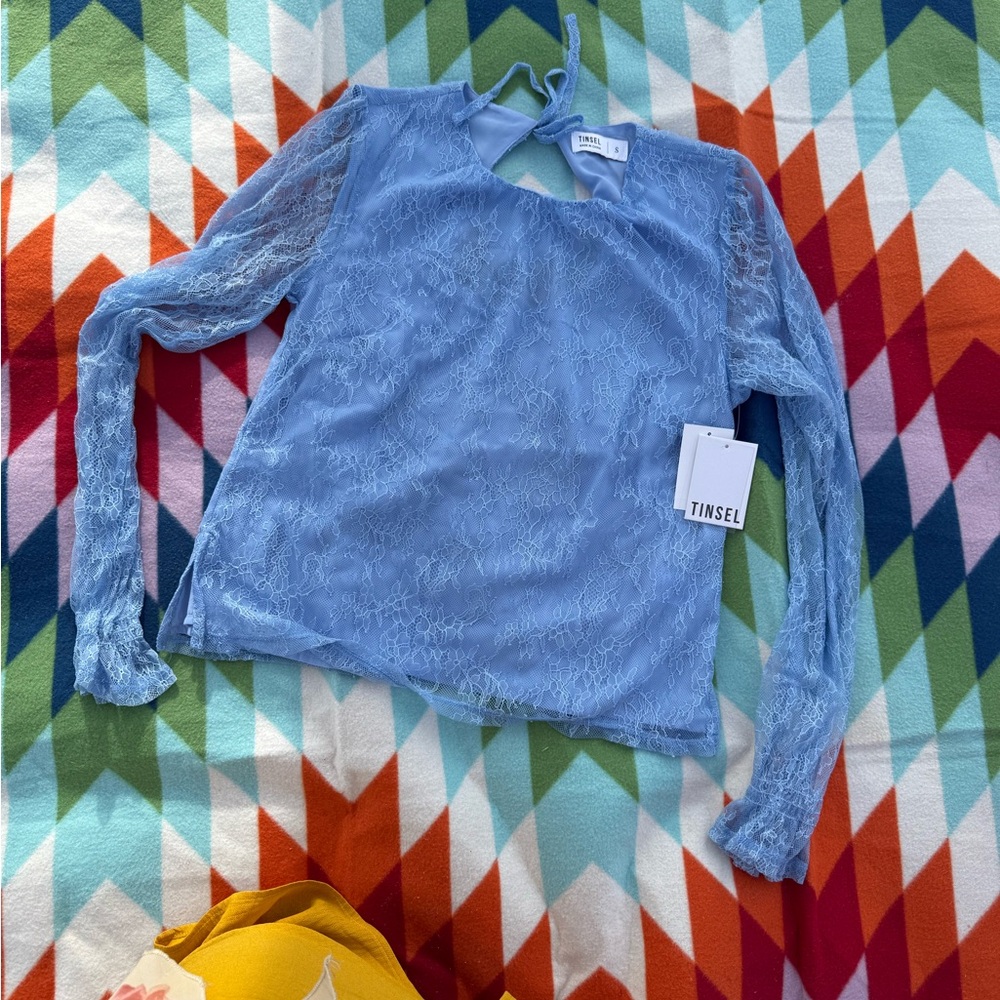 Tinsel Blue Lace Long Sleeve Top